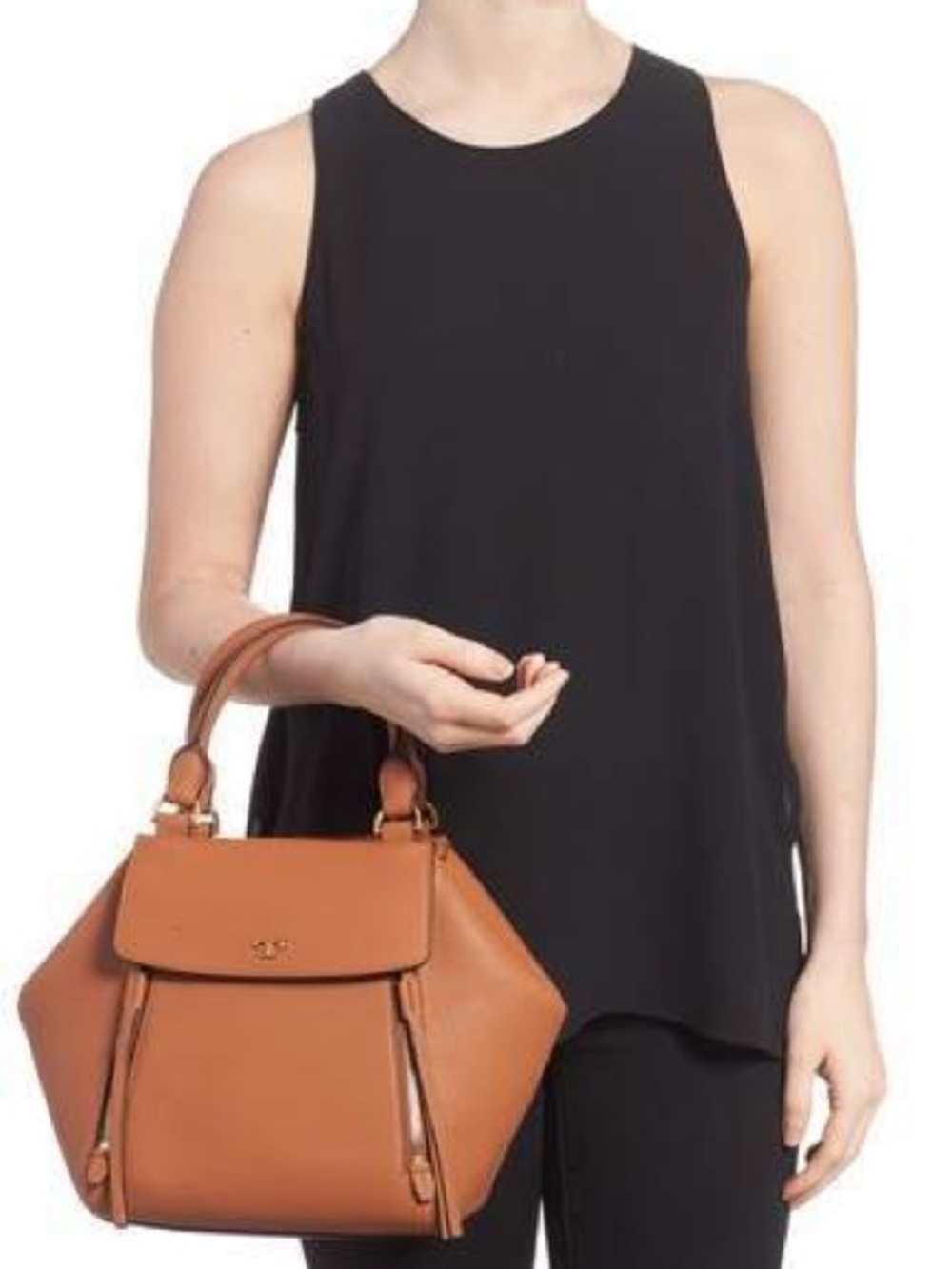 Tory Burch Cognac Leather Half Moon Satchel with Gold Hardware - Picture 7 of 7